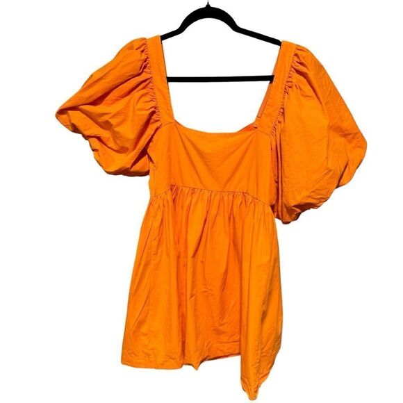 Revolve Showpo. Vashti Tangerine Orange Puff Sleeve Empire Sweetheart Mini Dress - Picture 4 of 8